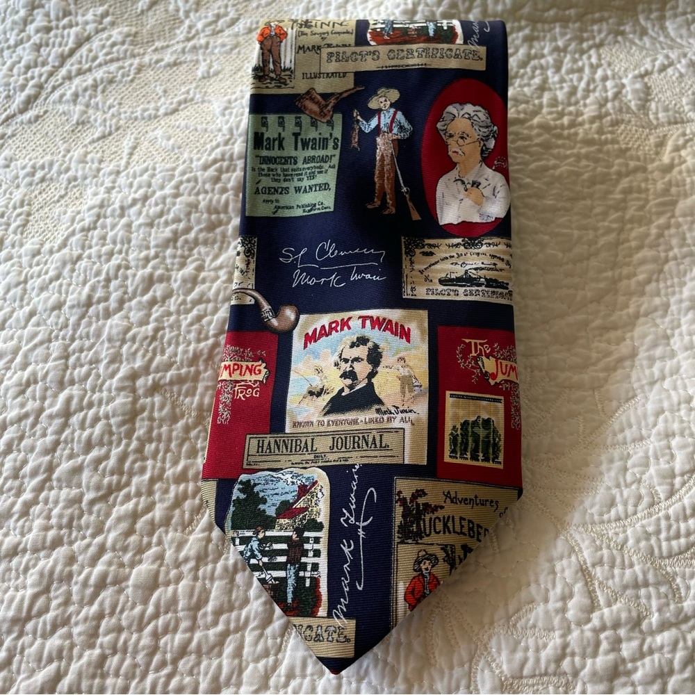 Silk Necktie Honoring Mark Twain in a Variety of Illustrations